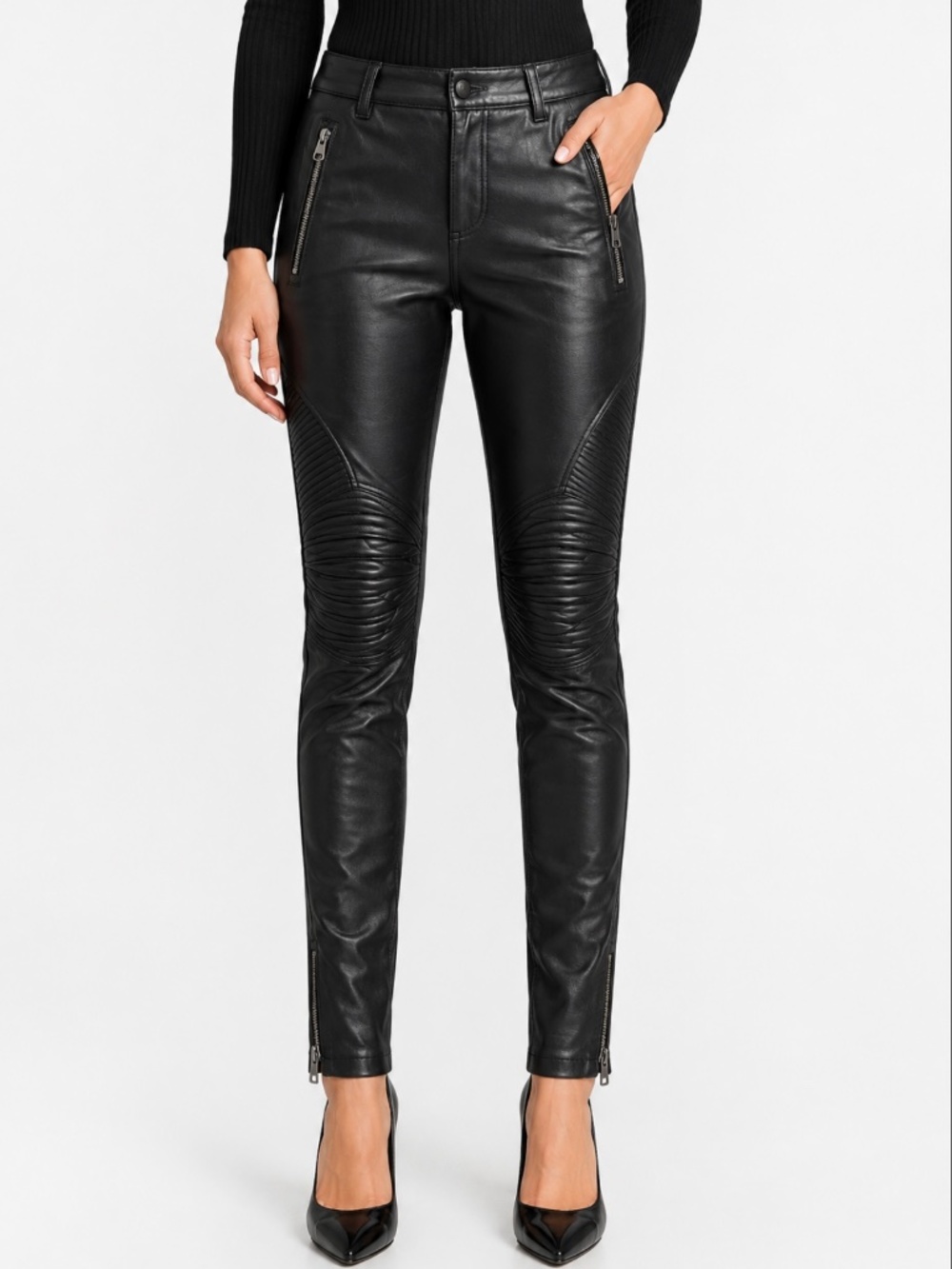 Bod & Christensen Black Leather & Textile Moto Biker Pants – Women's Size 12
